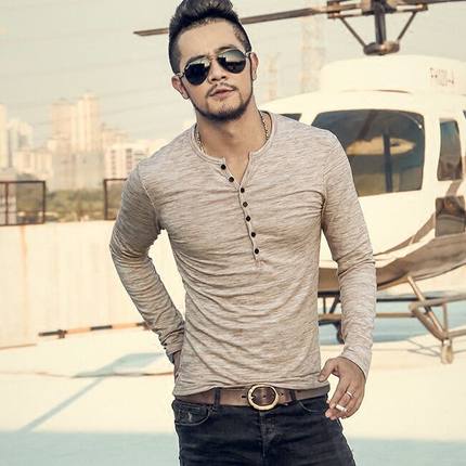 Coal · NW KT-17 — Men's Buttoned Henley Long-Sleeve Tee