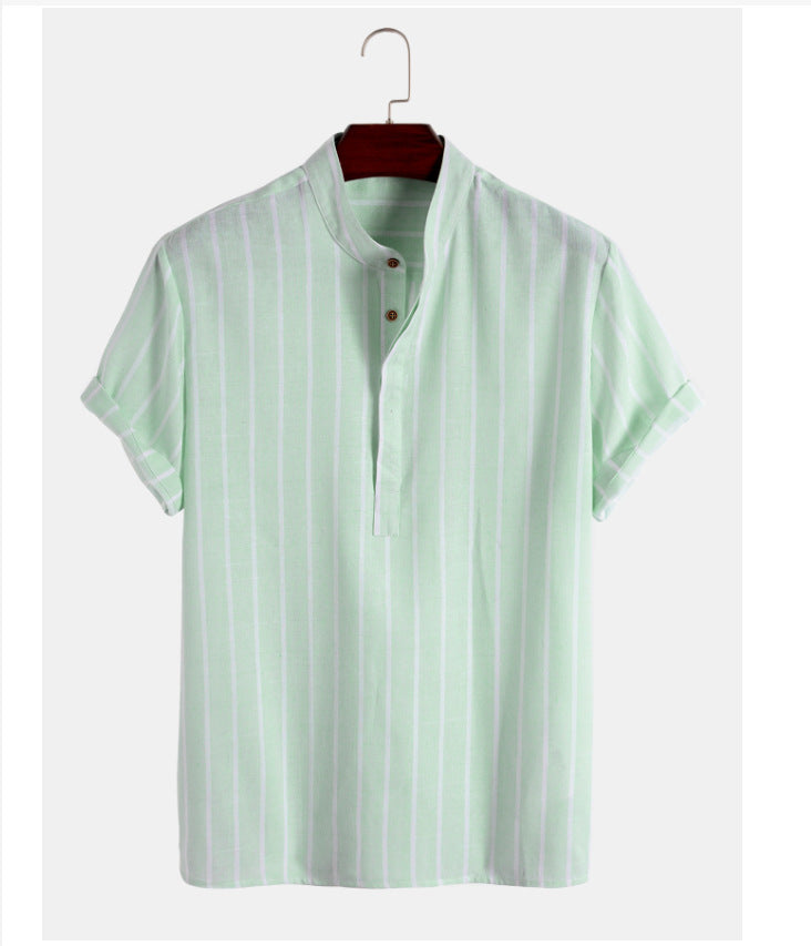 Parker · NW SH-22 — Cotton-Linen Band-Collar Shirt