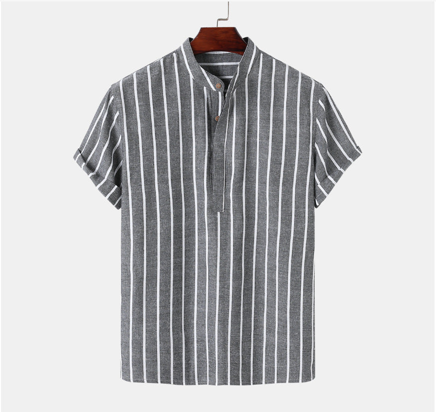 Parker · NW SH-22 — Cotton-Linen Band-Collar Shirt
