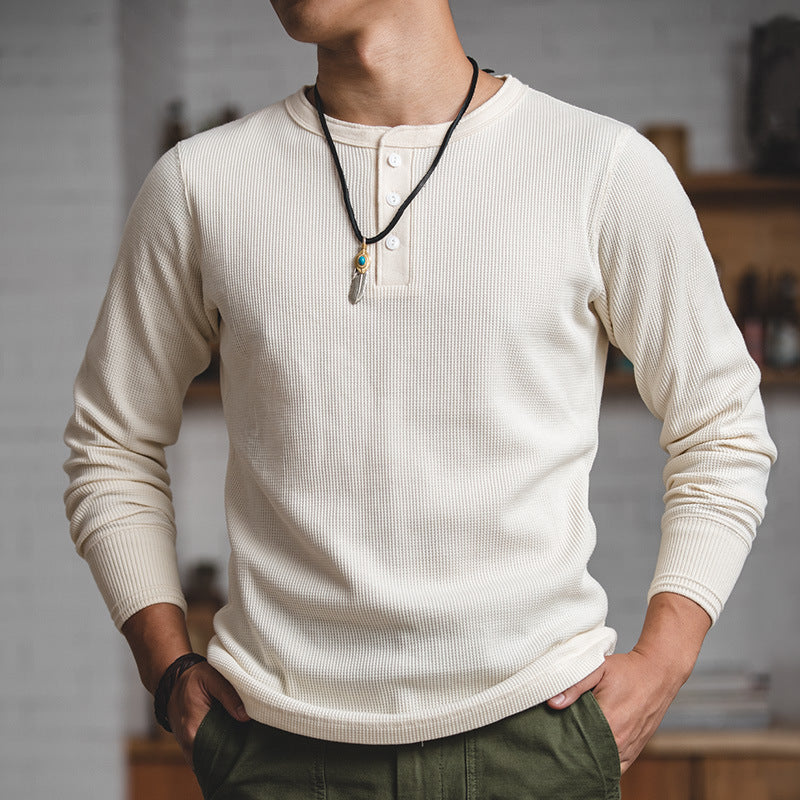 Rame · NW KT-13 — Waffle-Knit Long-Sleeve Henley Tee