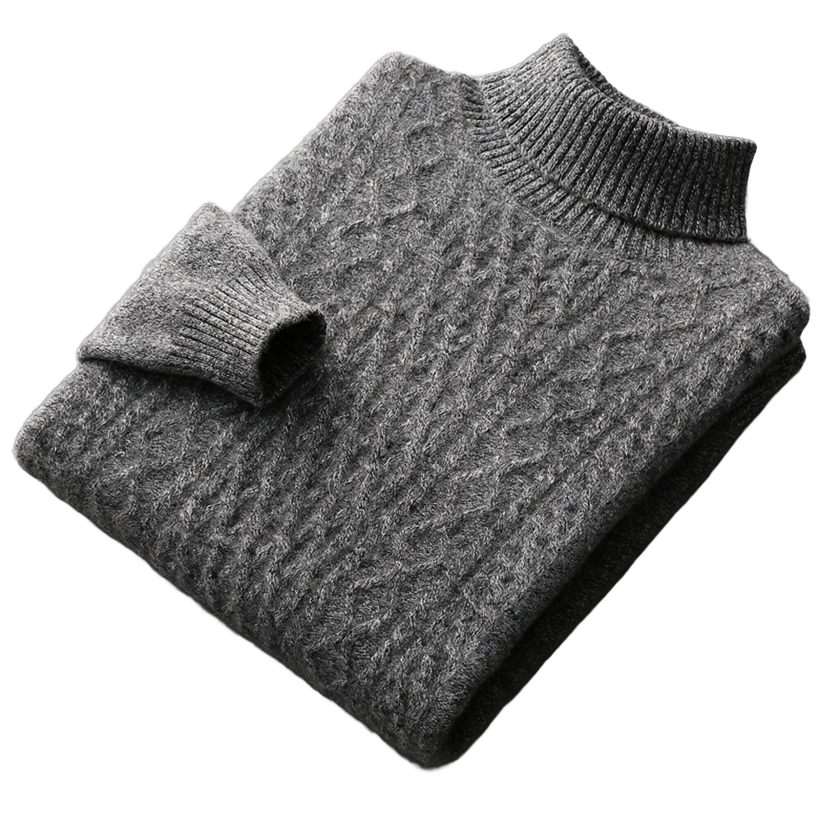 Pumice NW CA-77 Charcoal Thick Cashmere High-Neck, charcoal, on white