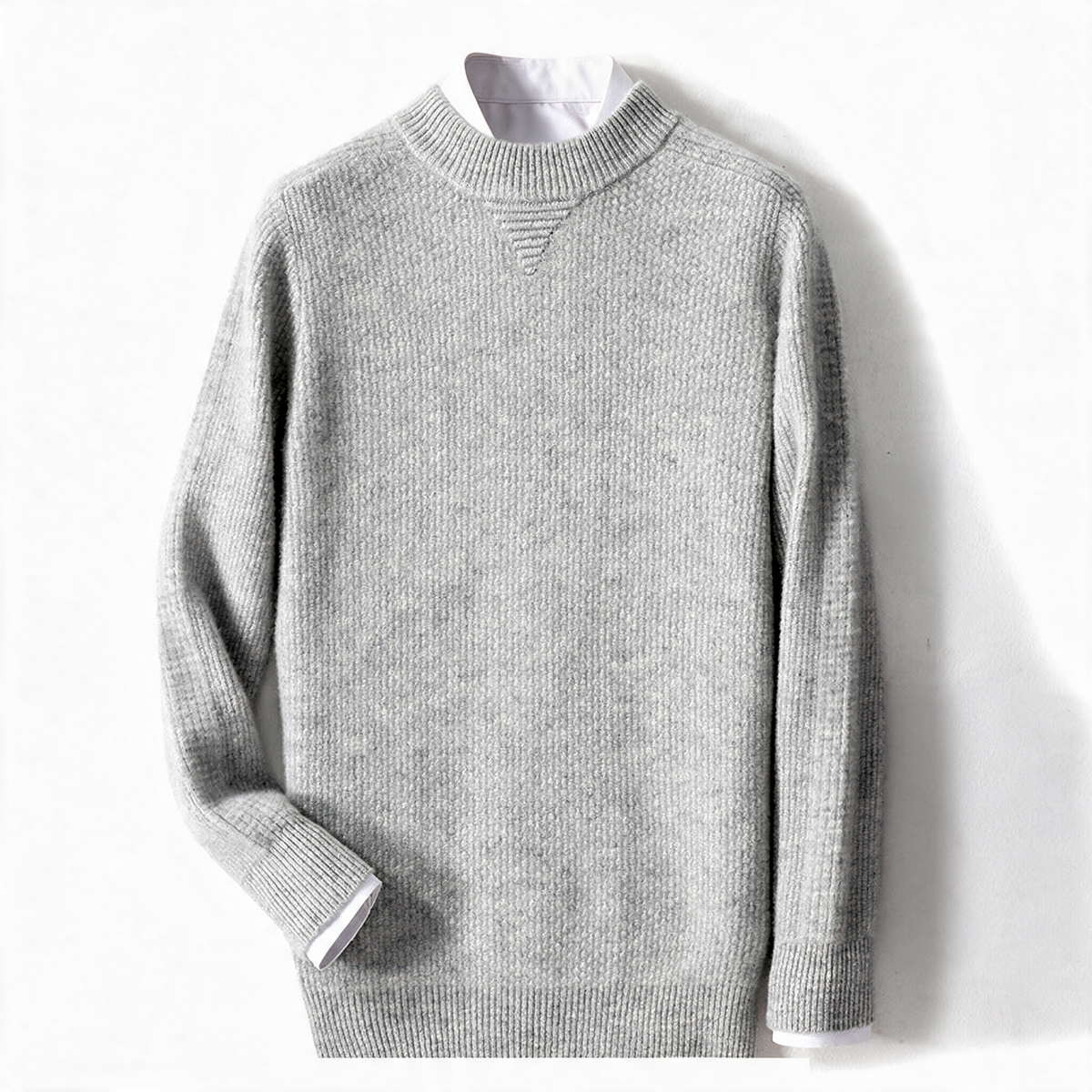 Bluff NW CA-35 men's half-collar cashmere knit, Light Gray, on white